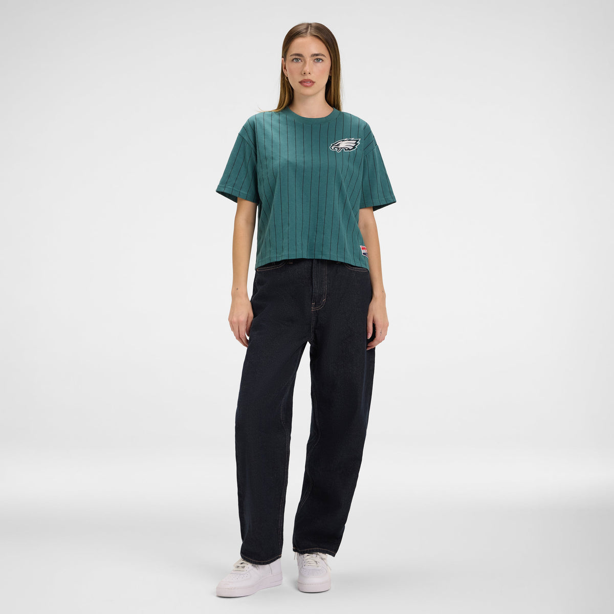 Denver Broncos Throwback Women's Cropped Pinstripe T-Shirt