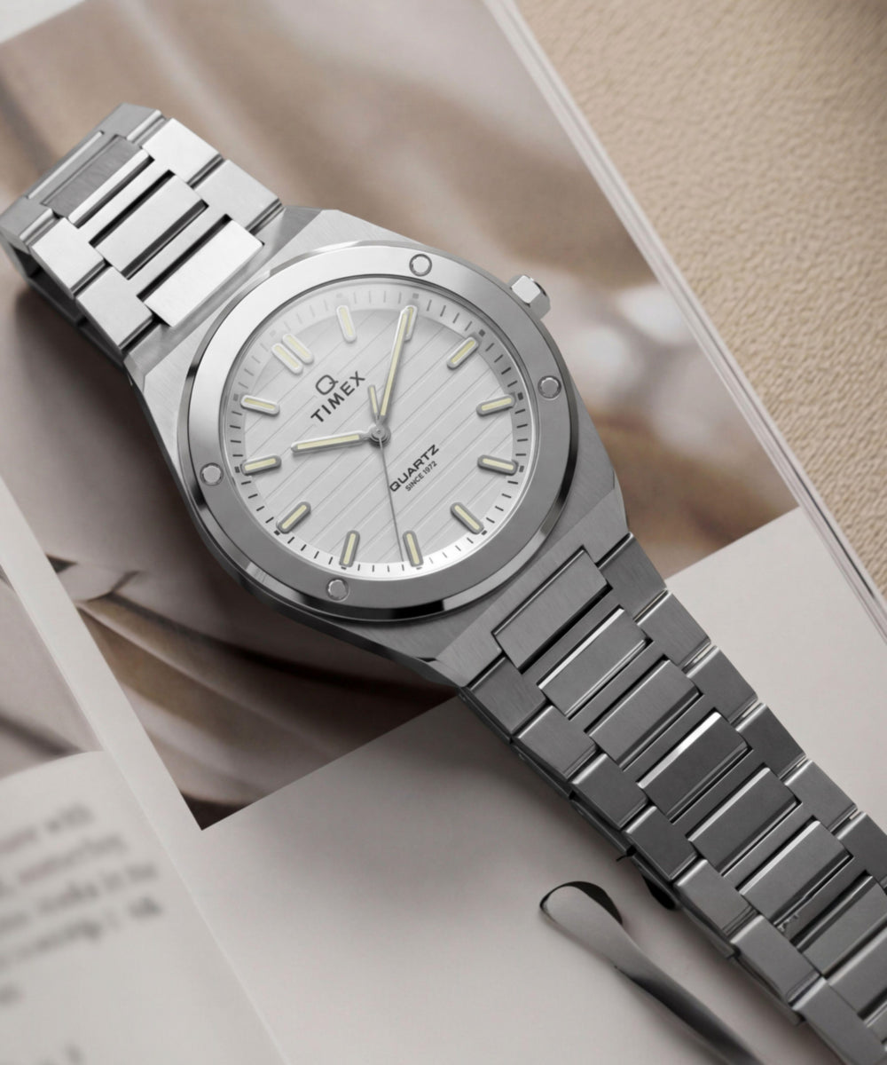 Q Timex Marbella 34mm Stainless Steel Bracelet Watch