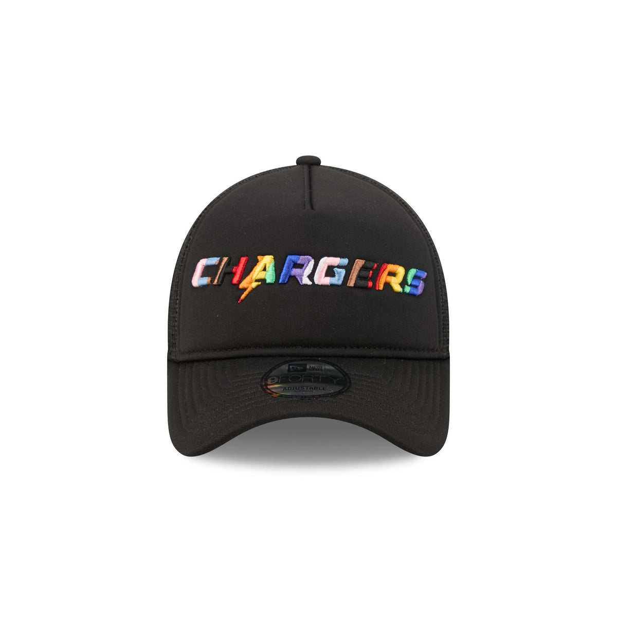 Los Angeles Chargers Rainbow Wordmark 9FORTY A-Frame Trucker Hat