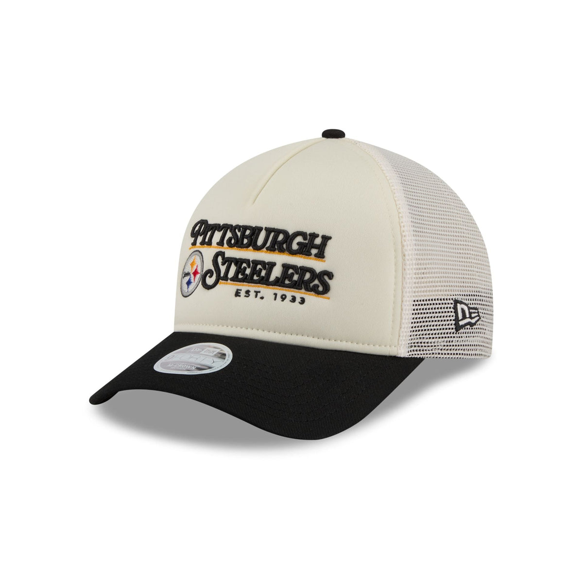 Pittsburgh Steelers Retro Chrome Women's White 9FORTY M-Crown A-Frame Trucker Hat