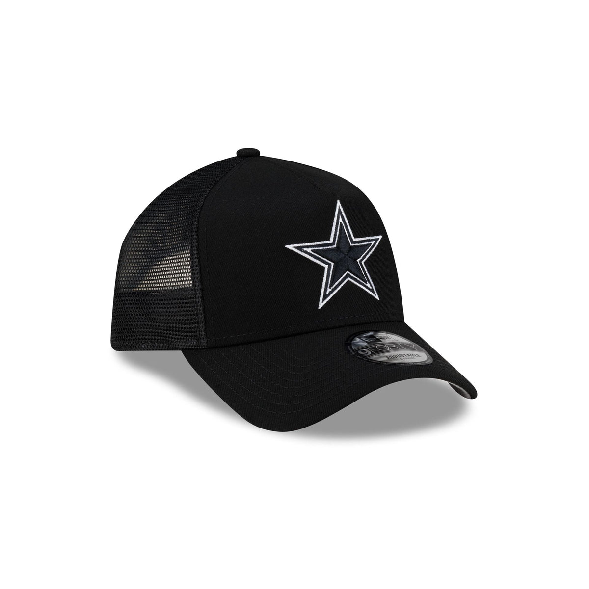 Dallas Cowboys Side Script Black 9FORTY A-Frame Trucker Hat