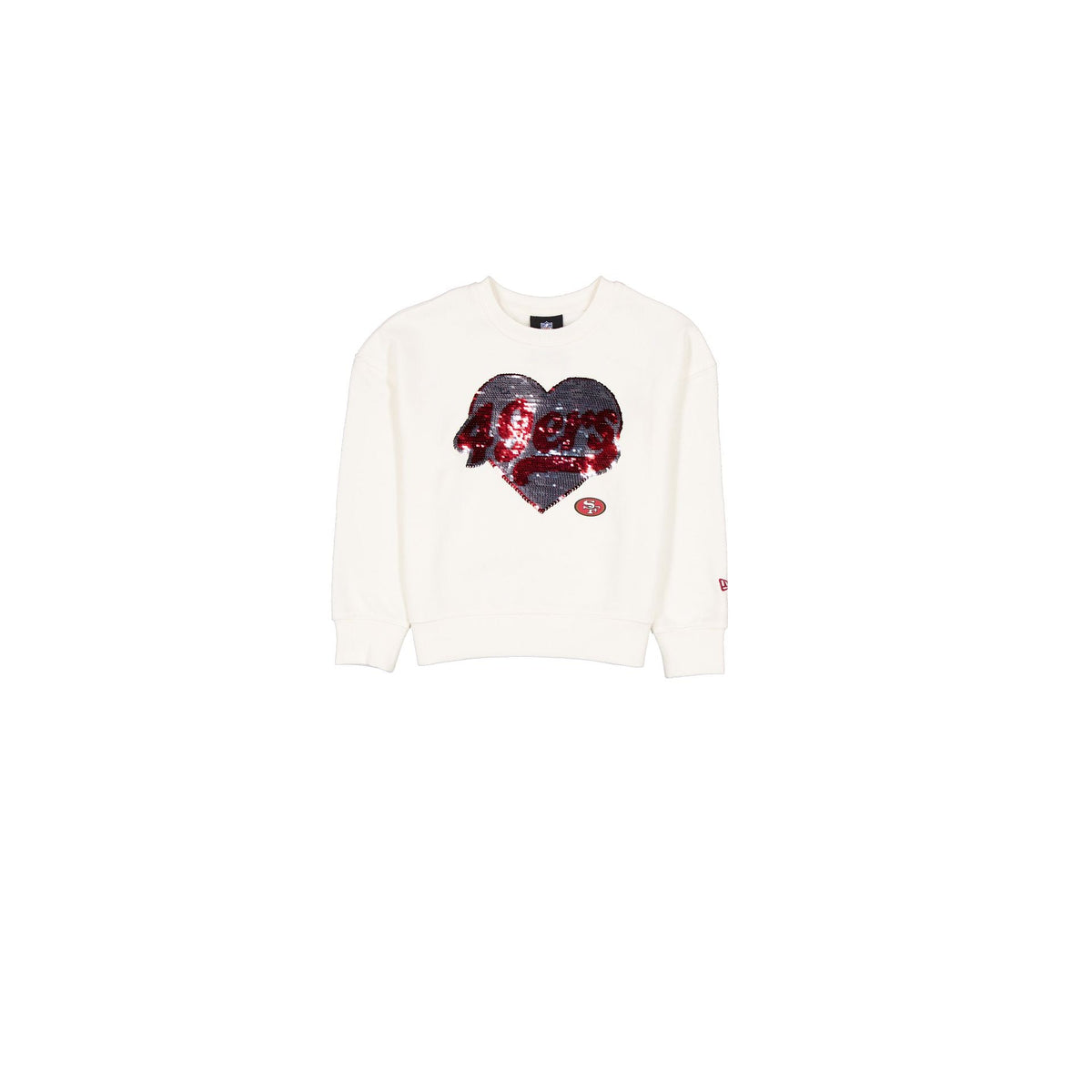 San Francisco 49ers Girls Sequin Heart Chrome White Crewneck