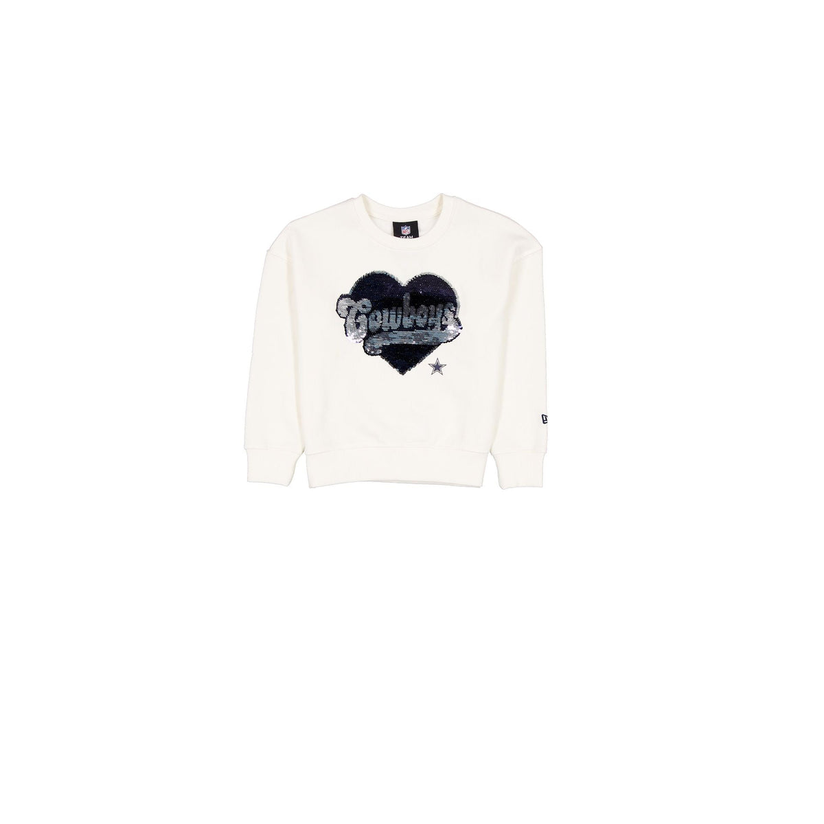 Dallas Cowboys Girls Sequin Heart Chrome White Crewneck
