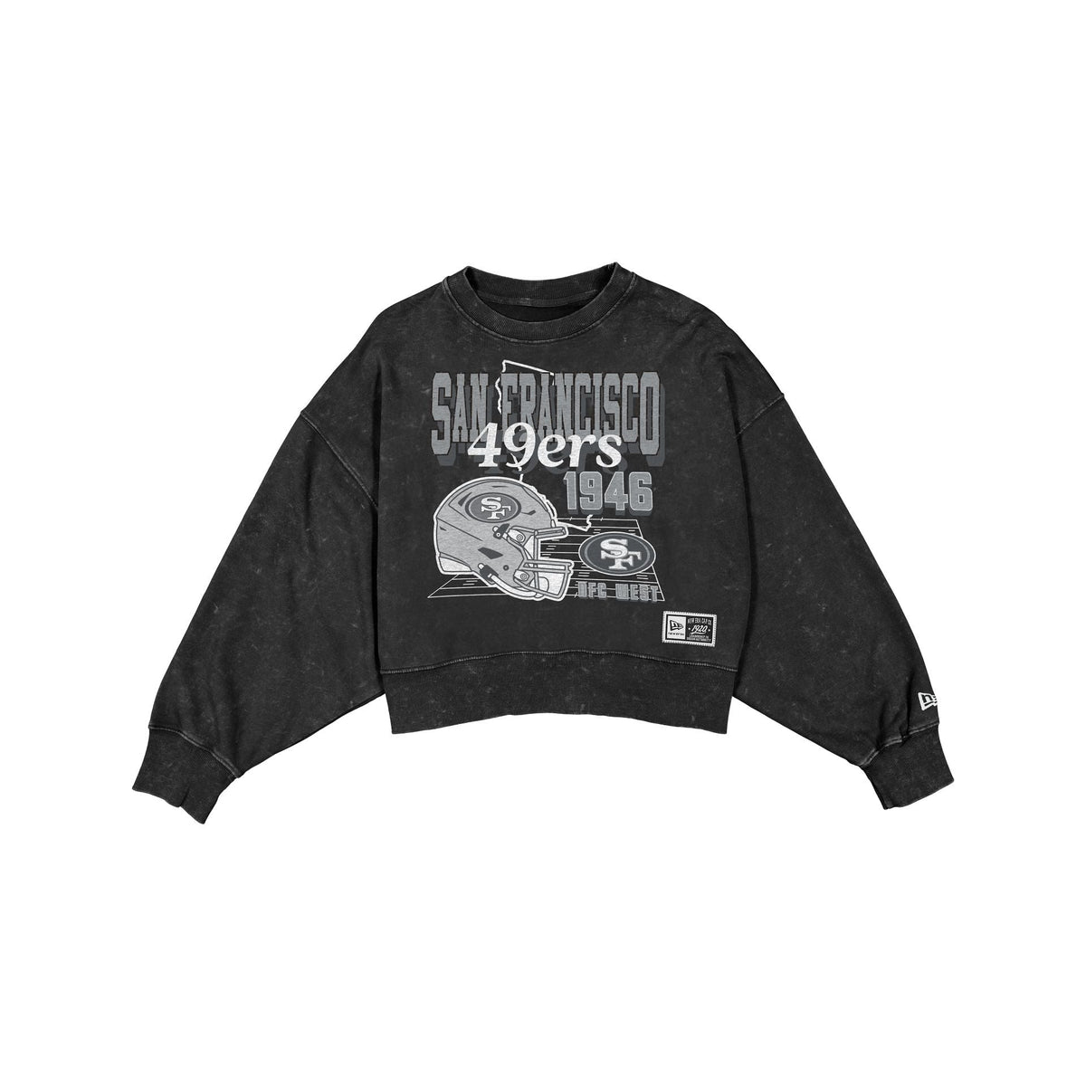 San Francisco 49ers Women's Throwback Cropped Washed Black Crewneck