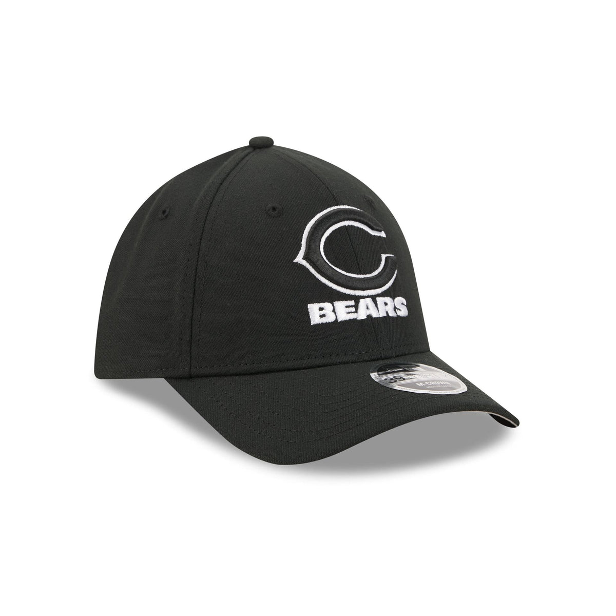 Chicago Bears Poly Black & White 39THIRTY M-Crown Stretch Fit Hat