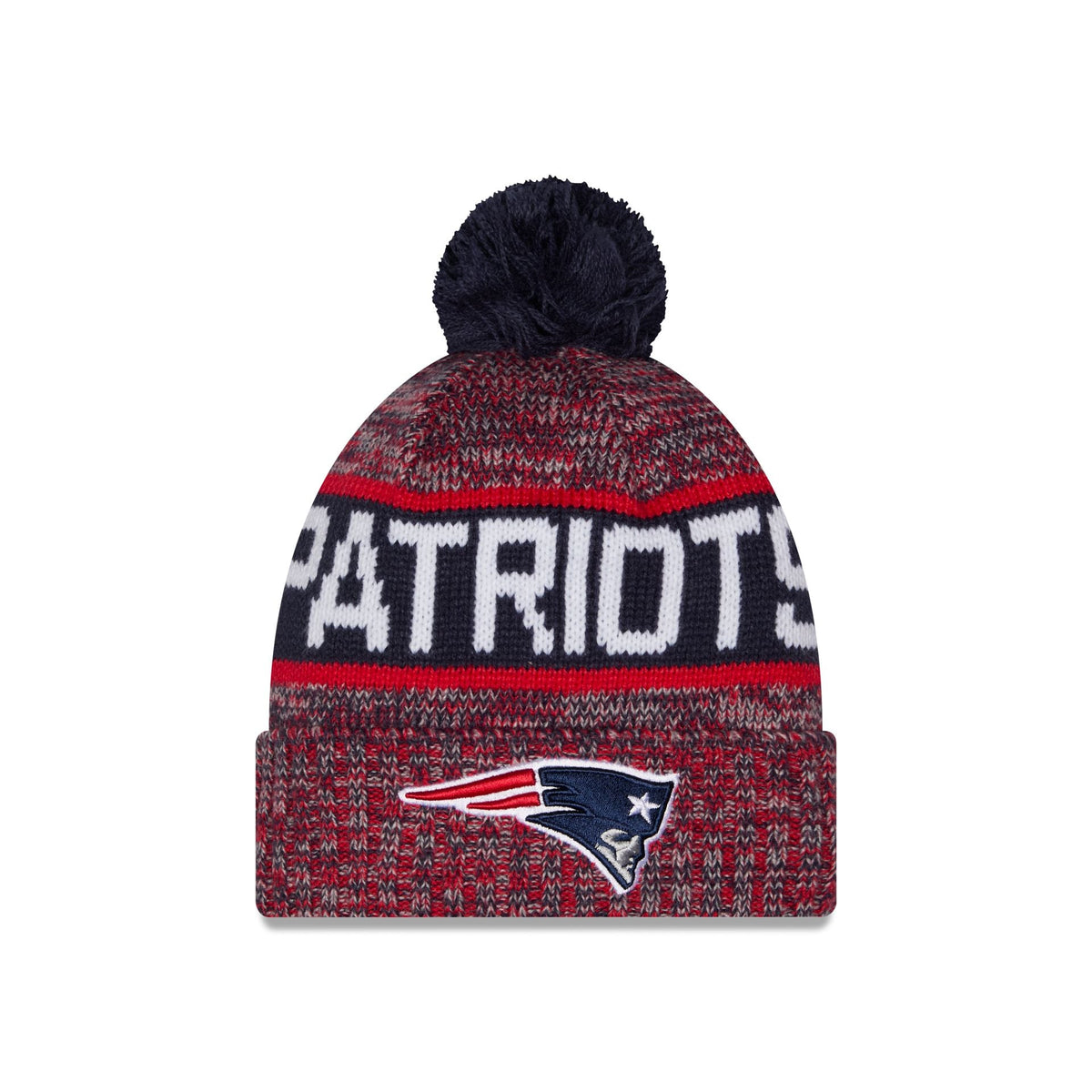 New England Patriots Tri Color Pom Knit Hat