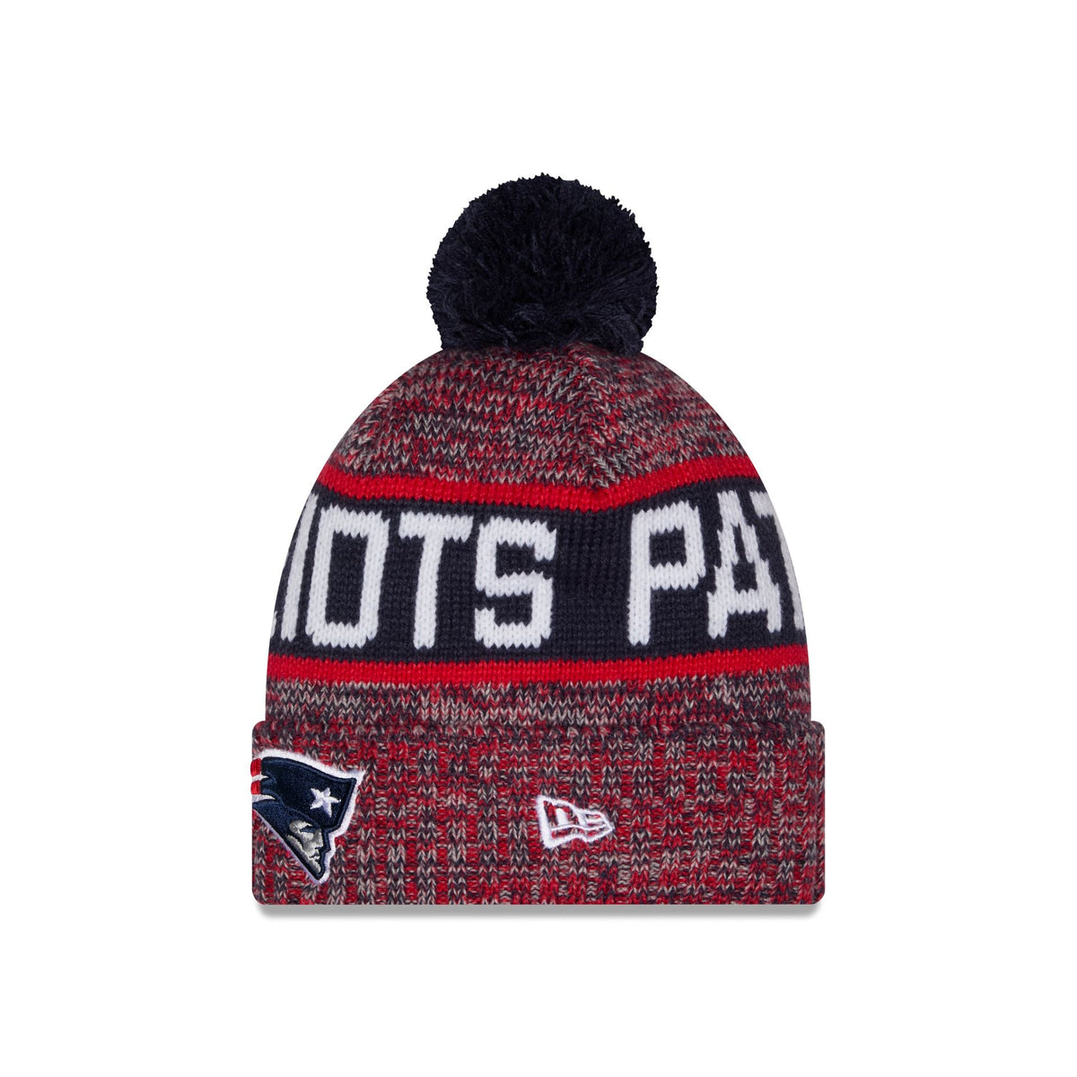 New England Patriots Tri Color Pom Knit Hat