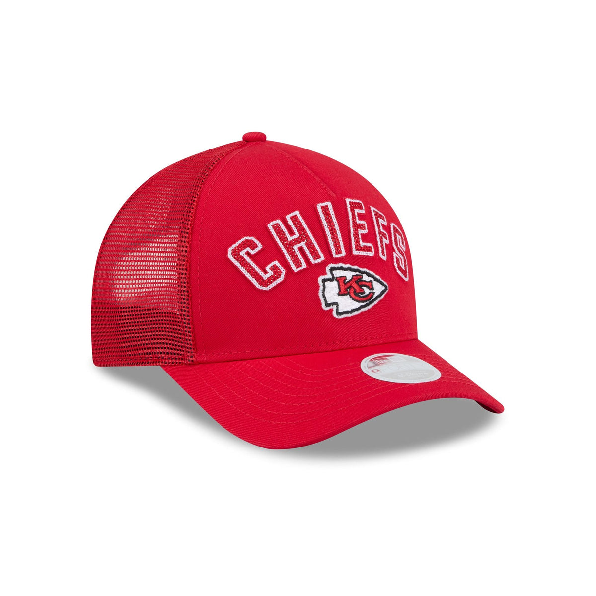 Kansas City Chiefs Sequin Wordmark Women's 9FORTY M-Crown A-Frame Trucker Hat