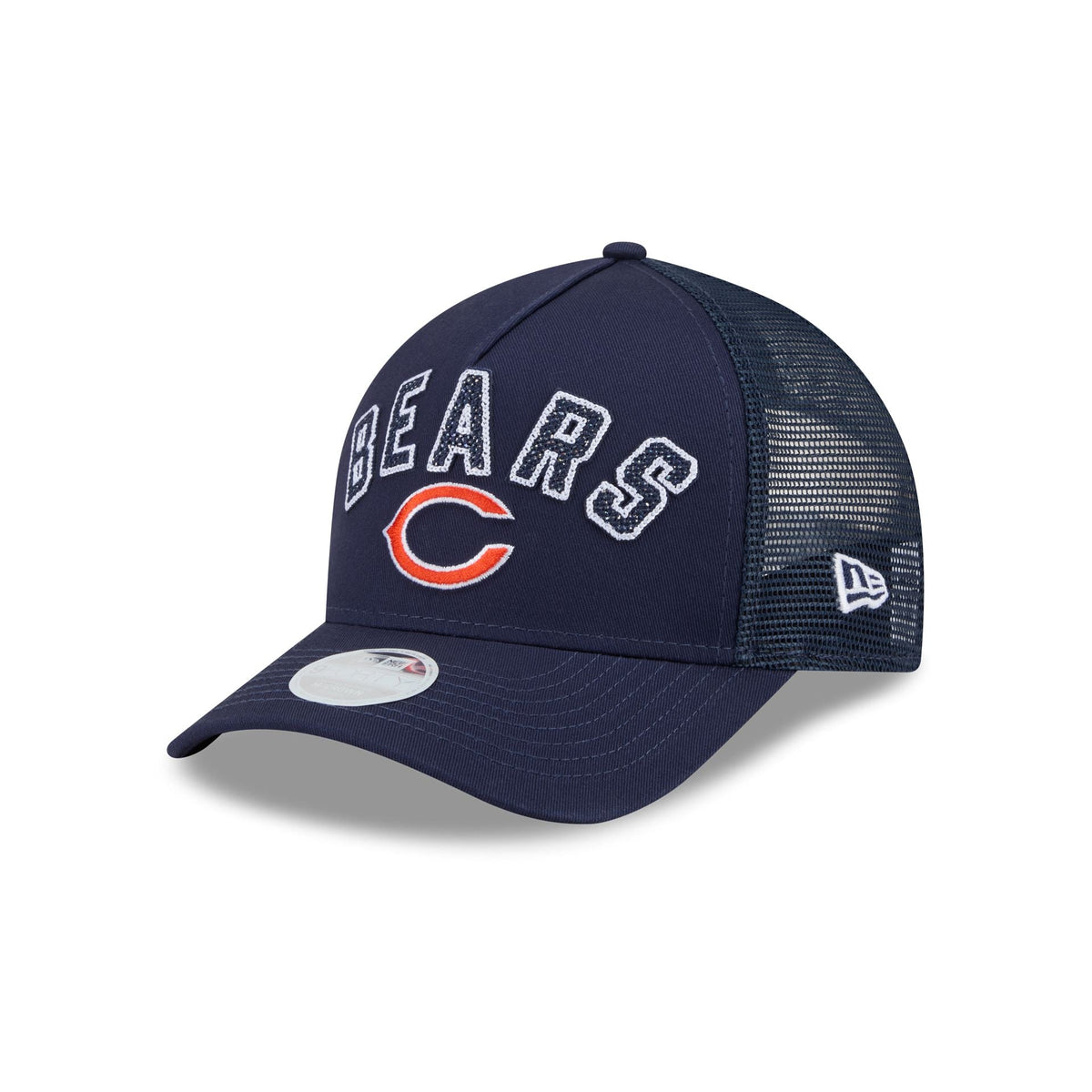 Chicago Bears Sequin Wordmark Women's 9FORTY M-Crown A-Frame Trucker Hat