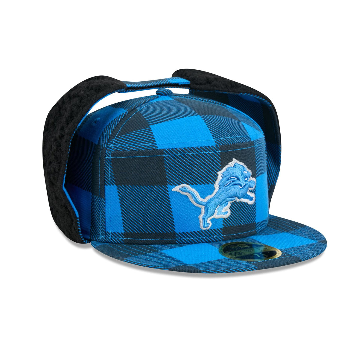 Detroit Lions Plaid Split Panel Dog Ear 59FIFTY Fitted Hat