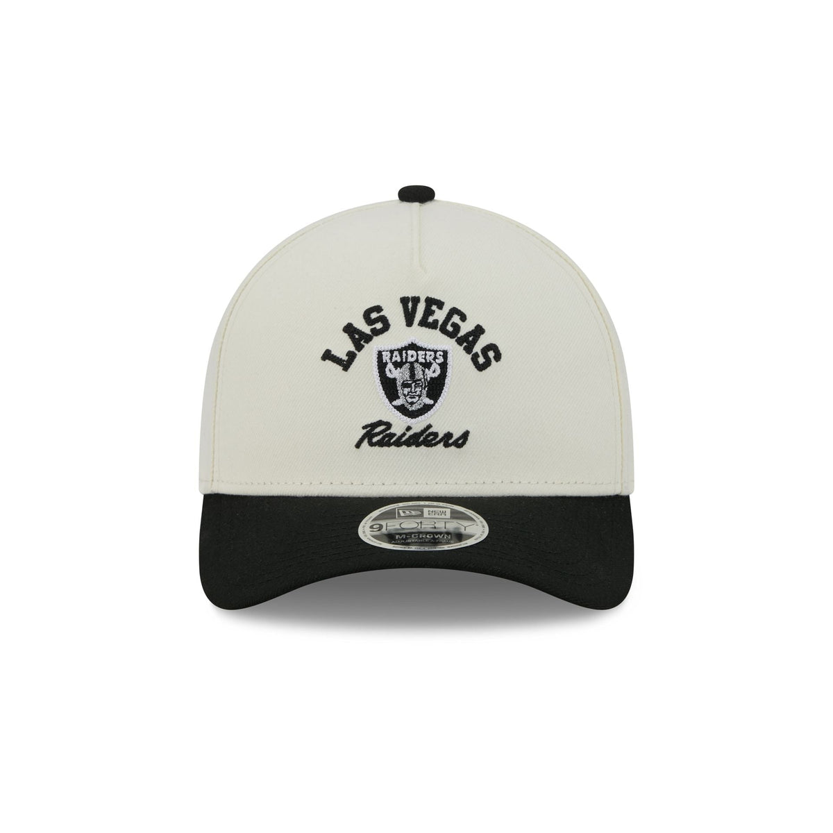 Las Vegas Raiders Arched Graphic Chrome White 9FORTY M-Crown A-Frame Snapback Hat