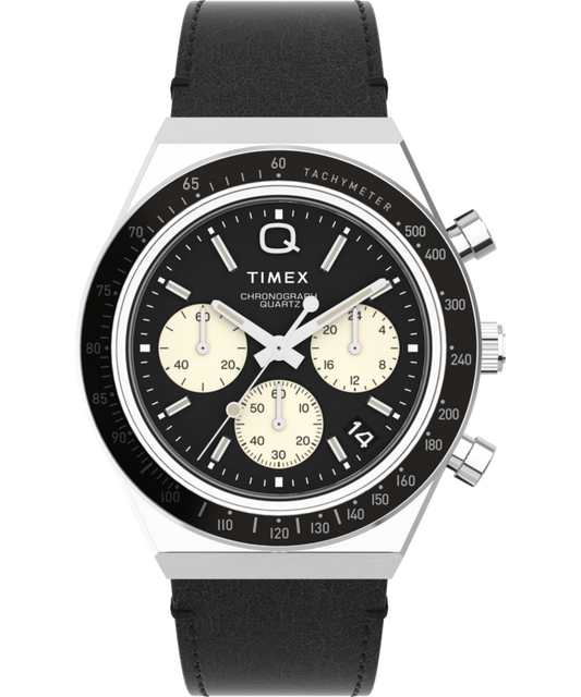 Q Timex Chronograph 40mm Leather Strap Watch