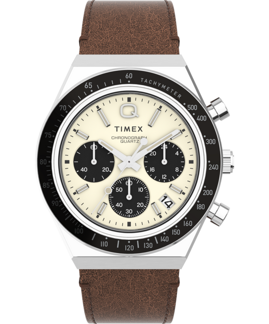Q Timex Chronograph 40mm Leather Strap Watch