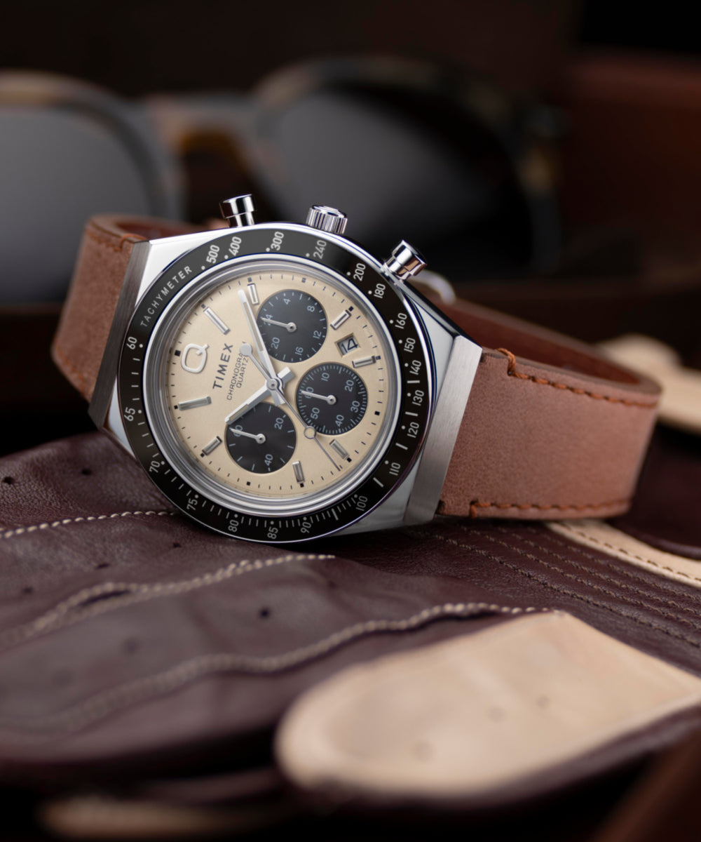 Q Timex Chronograph 40mm Leather Strap Watch
