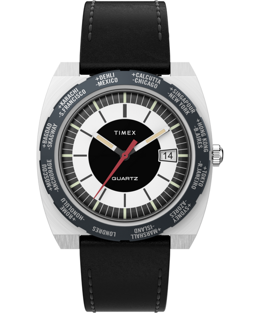 Timex World Time 1972 Reissue 39mm Leather Strap Watch