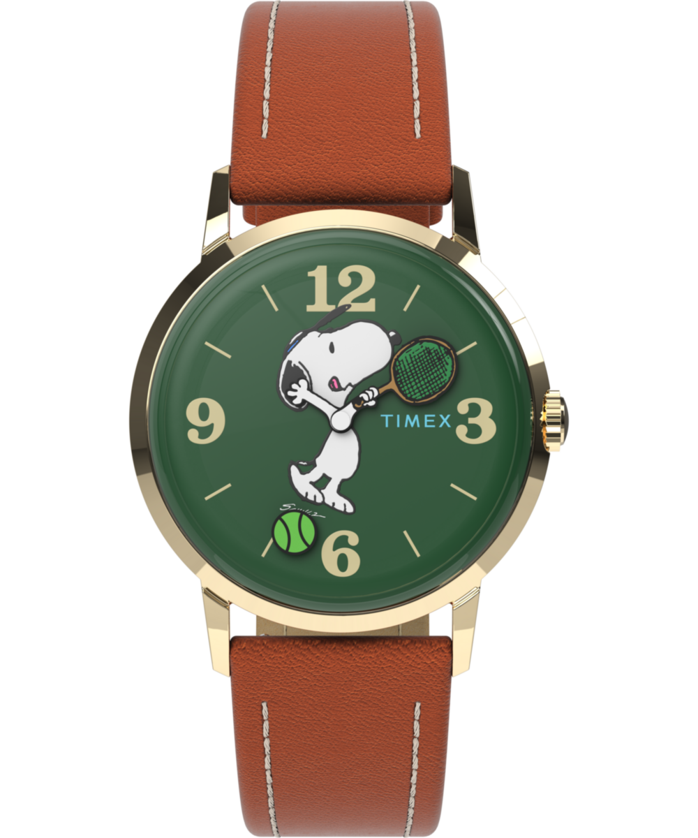 Peanuts® x Timex Marlin® Hand-Wound Snoopy Tennis 34mm Leather Strap Watch
