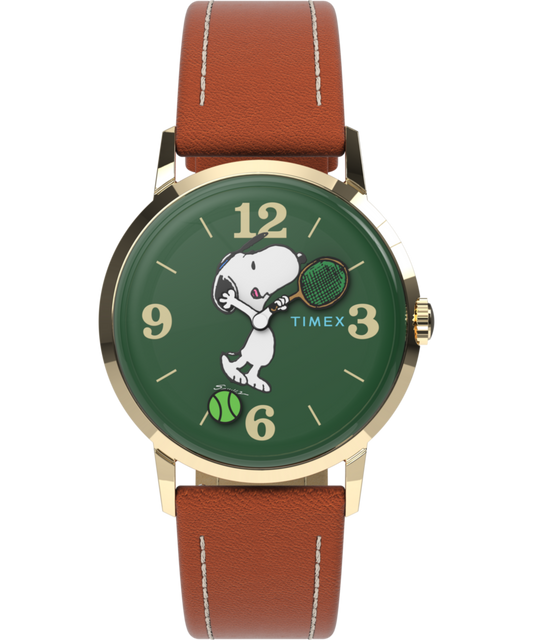 Peanuts® x Timex Marlin® Hand-Wound Snoopy Tennis 34mm Leather Strap Watch