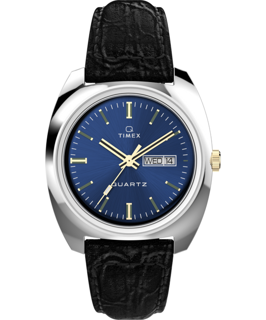 Q Timex® 1978 Day/Date 37.5mm Leather Strap Watch