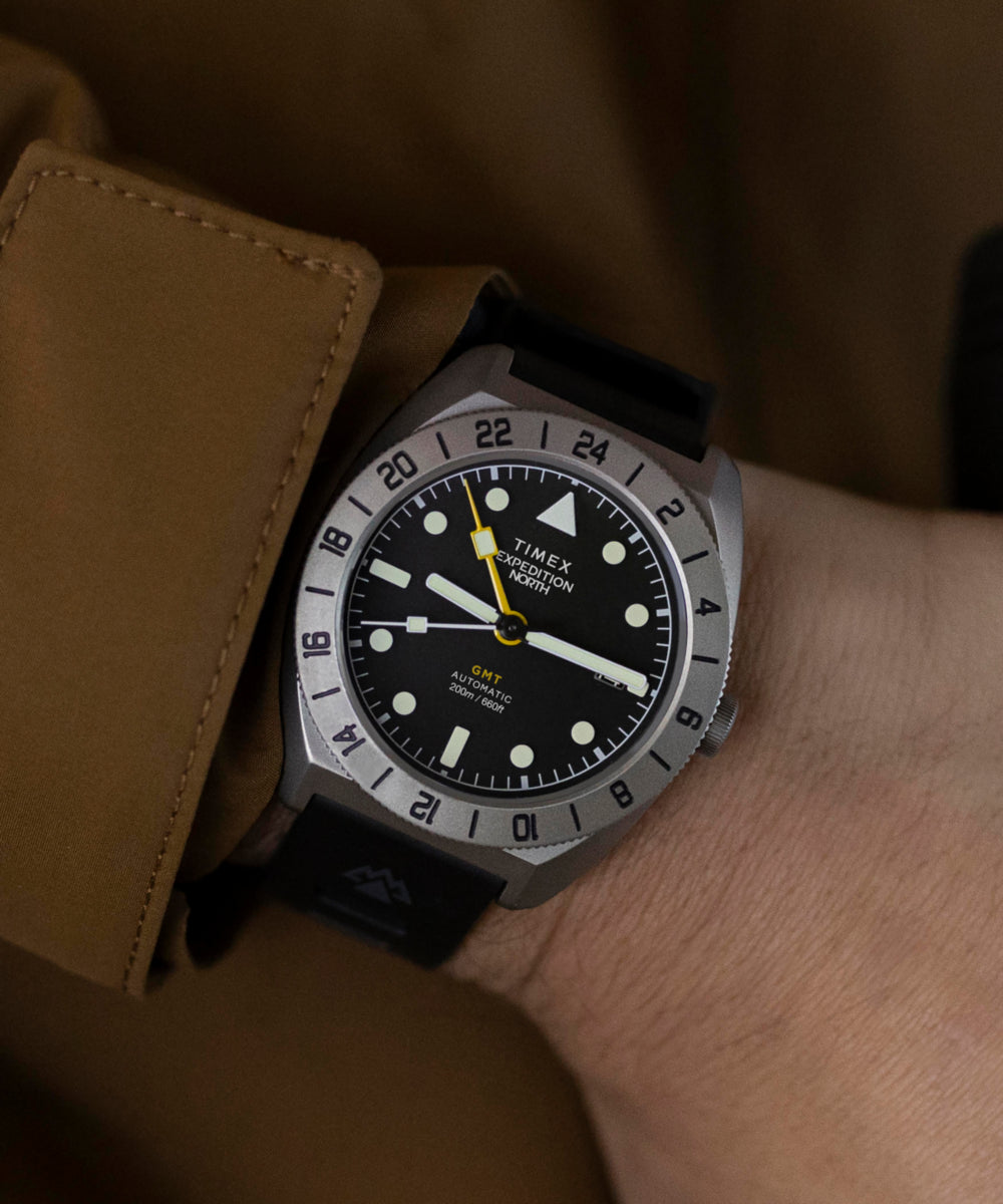 Expedition® Pioneer Titanium Automatic GMT 41mm Silicone Strap Watch