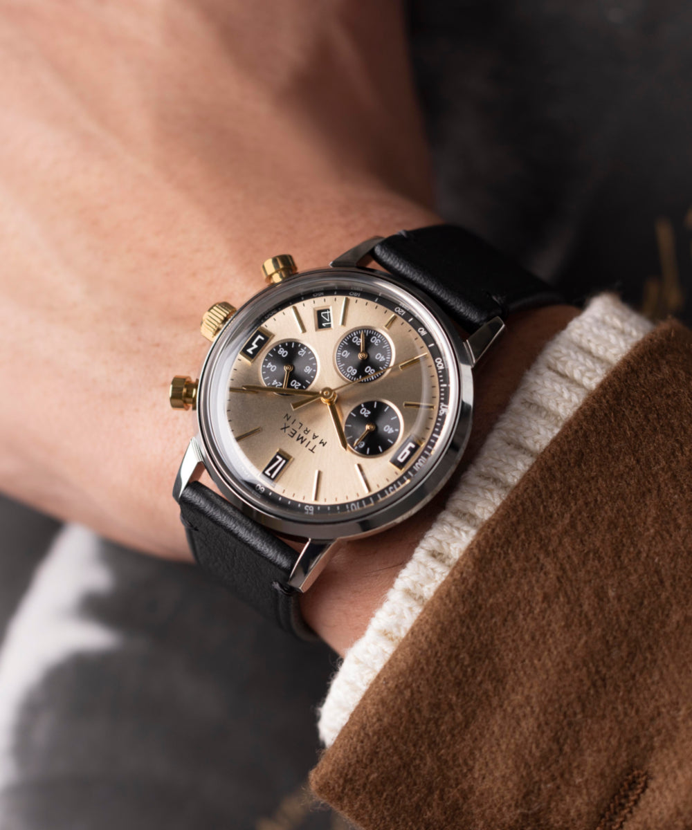 Marlin® Chronograph Tachymeter 40mm Leather Strap Watch 