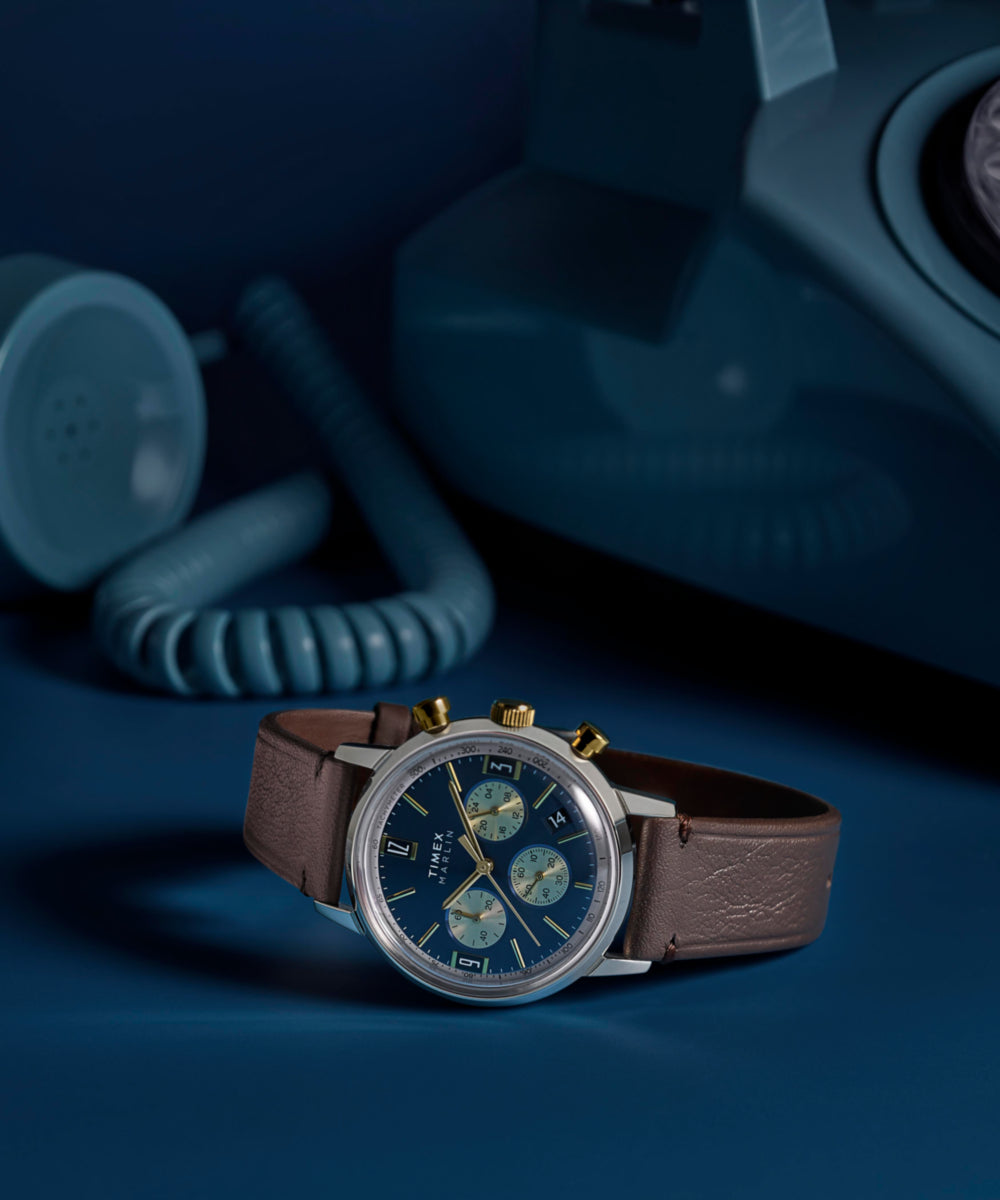 Marlin® Chronograph Tachymeter 40mm Leather Strap Watch 