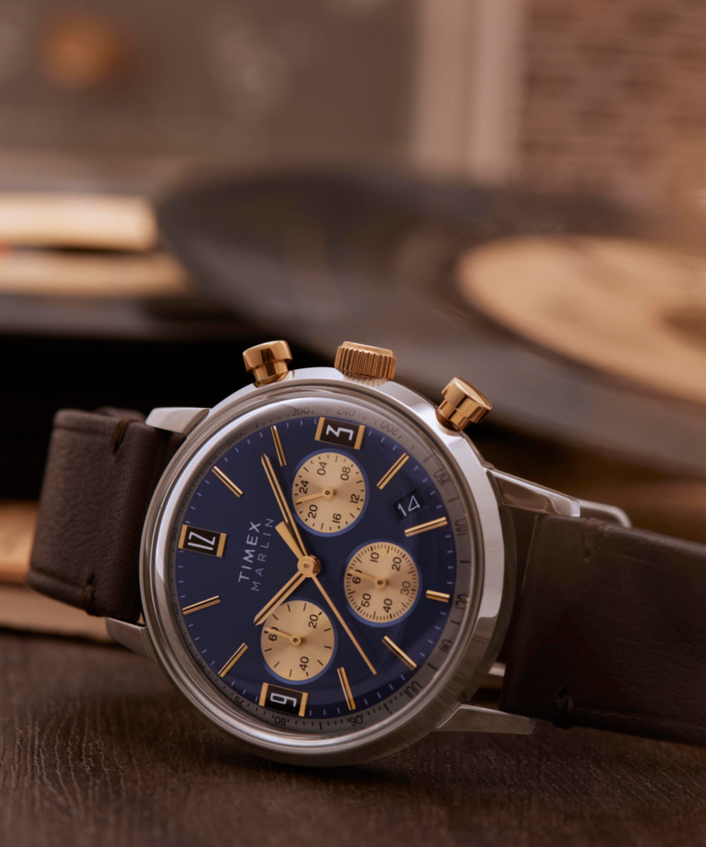 Marlin® Chronograph Tachymeter 40mm Leather Strap Watch 