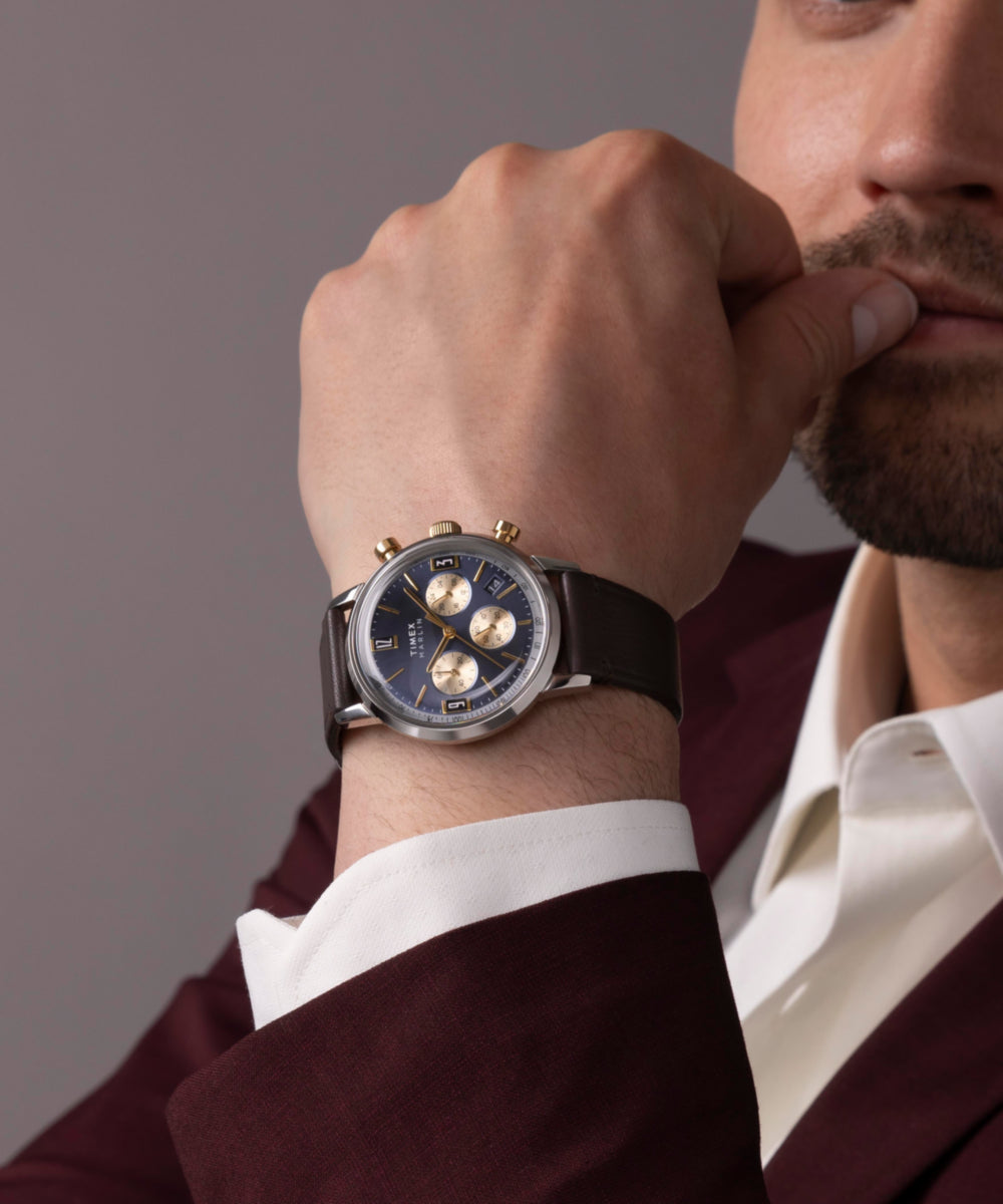 Marlin® Chronograph Tachymeter 40mm Leather Strap Watch 
