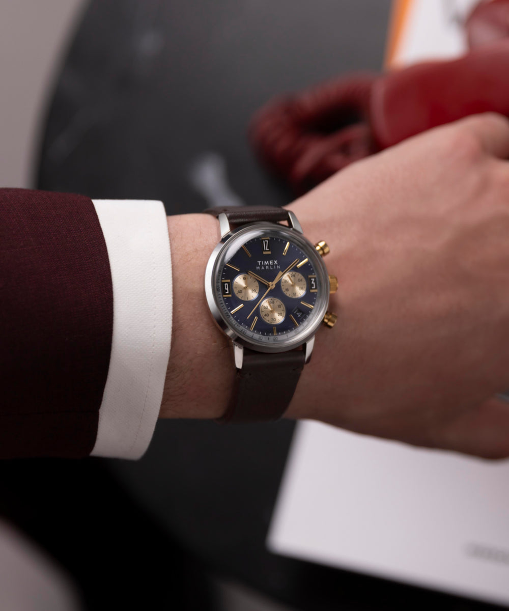 Marlin® Chronograph Tachymeter 40mm Leather Strap Watch 