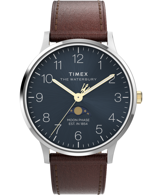 Waterbury Classic Moon Phase 40mm Leather Strap Watch