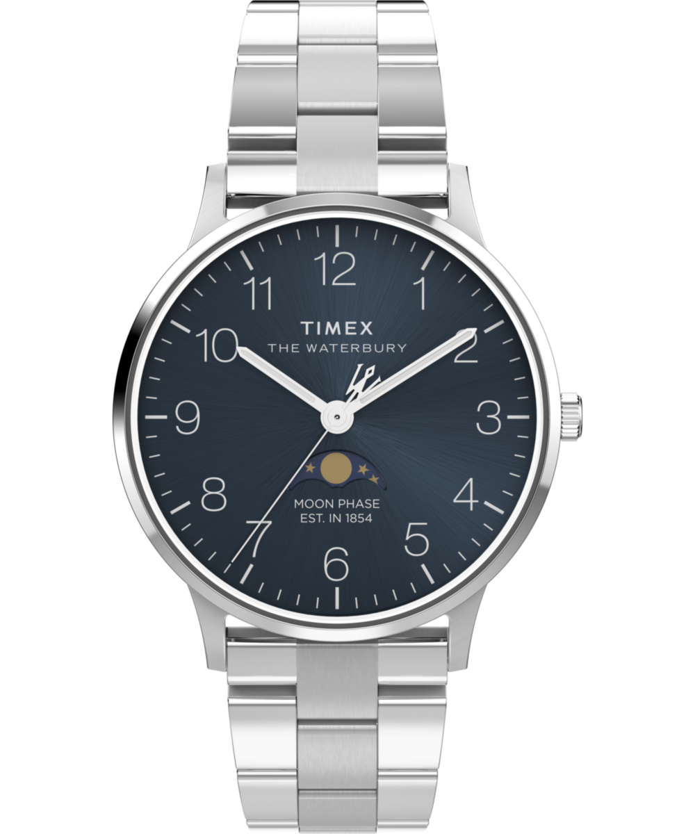 Waterbury Classic Moon Phase 40mm Stainless Steel Bracelet Watch 