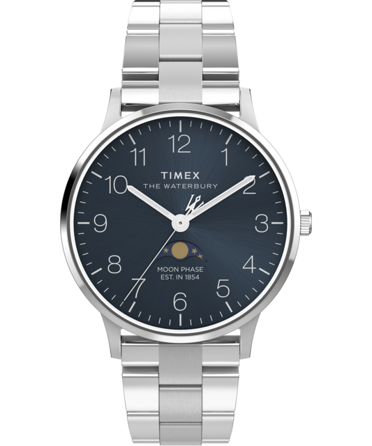 Waterbury Classic Moon Phase 40mm Stainless Steel Bracelet Watch 