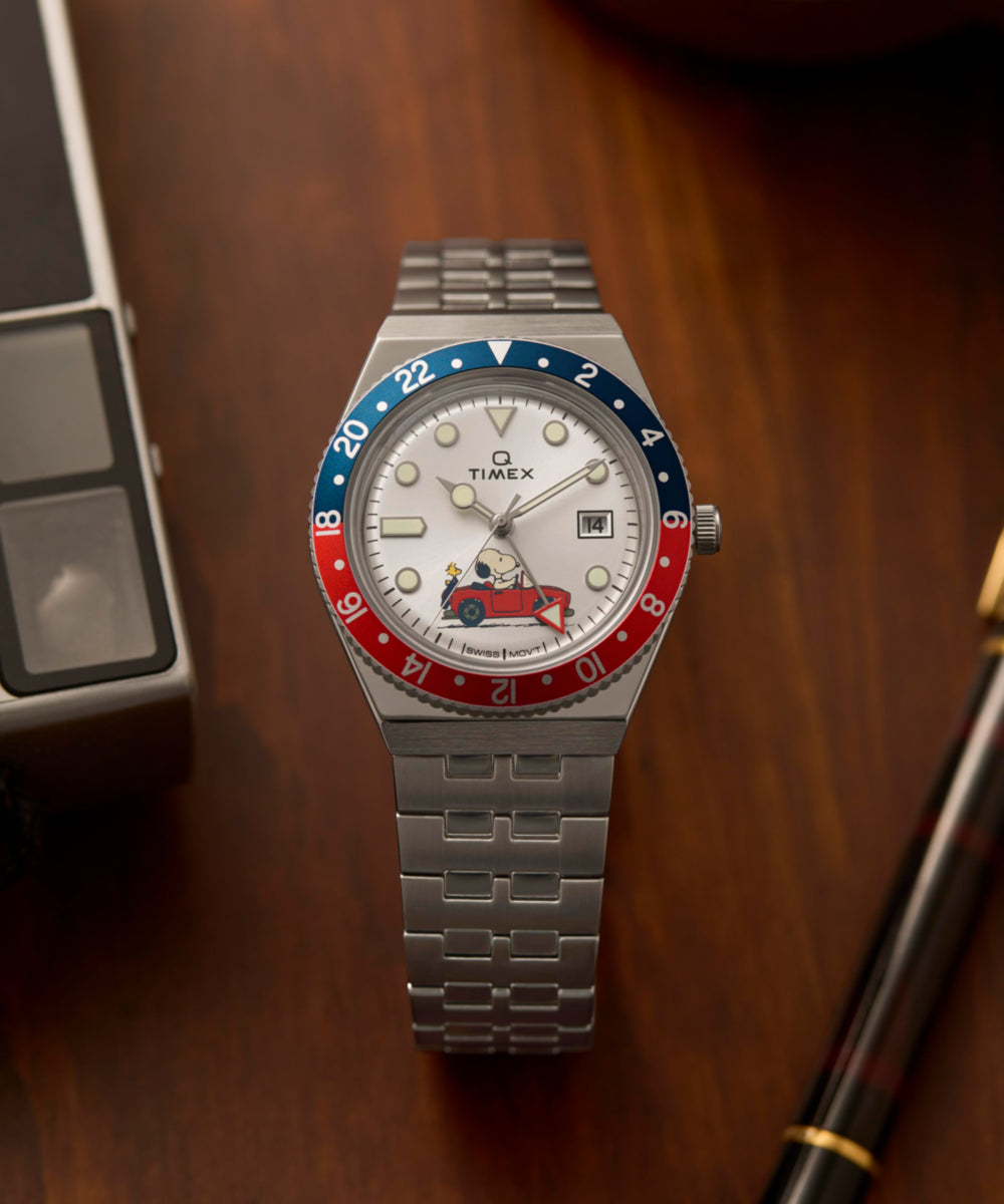 Peanuts® x Q Timex® GMT 38mm Stainless Steel Bracelet Watch