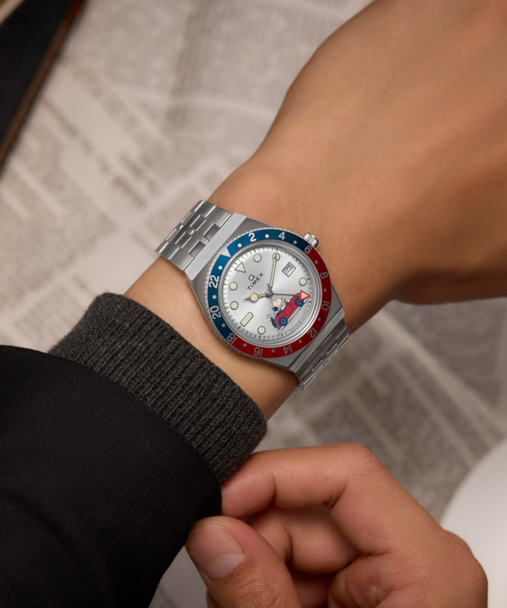Peanuts® x Q Timex® GMT 38mm Stainless Steel Bracelet Watch