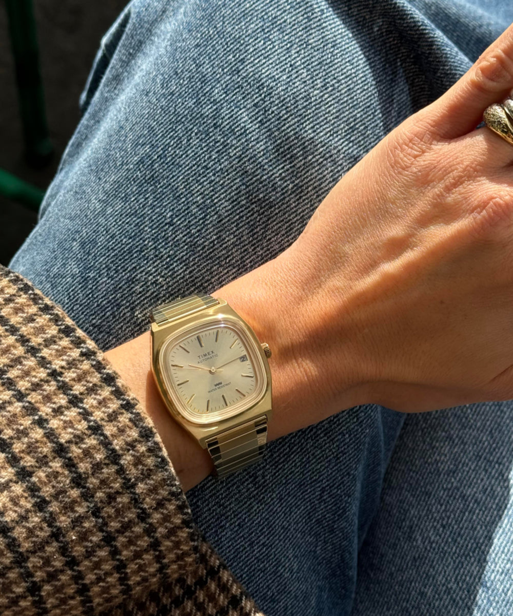 Timex® Automatic 1983 E Line Reissue 34mm Gold-Tone Expansion Band Watch