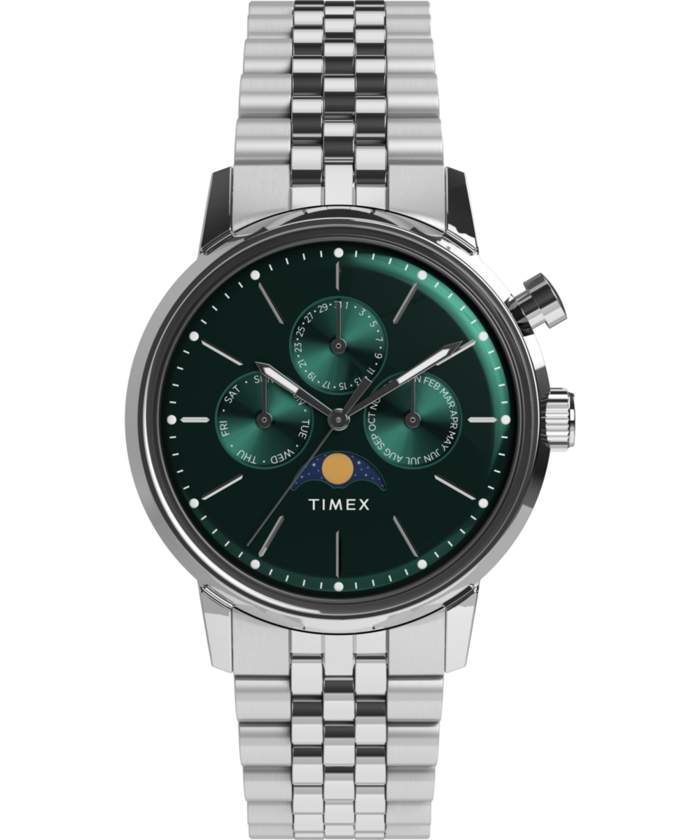 Marlin® Moon Phase Multifunction 40mm Stainless Steel Bracelet Watch