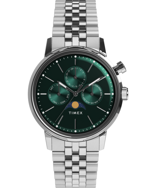 Marlin® Moon Phase Multifunction 40mm Stainless Steel Bracelet Watch