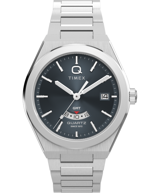 Q Timex® Continental GMT 39mm Stainless Steel Bracelet Watch