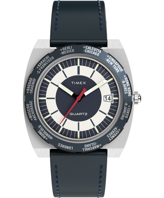 Q Timex® 1972 World Time 39mm Leather Strap Watch