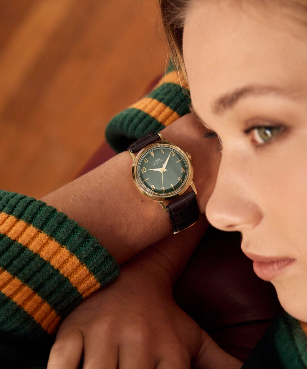 Marlin® Quartz 34mm Leather Strap Watch