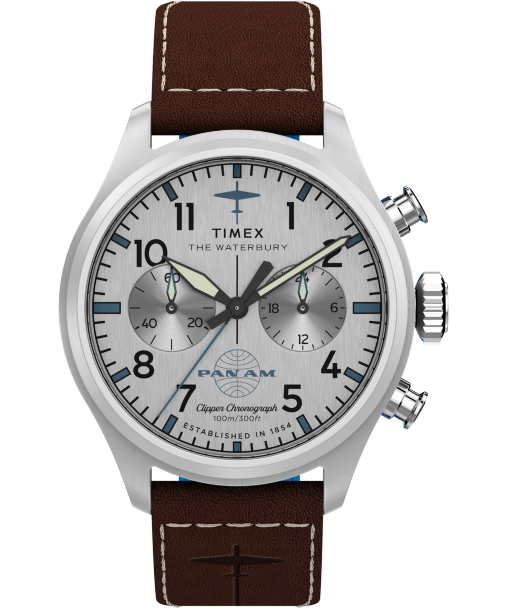 Timex x Pan Am® Waterbury Ace Chronograph 41mm Leather Strap Watch
