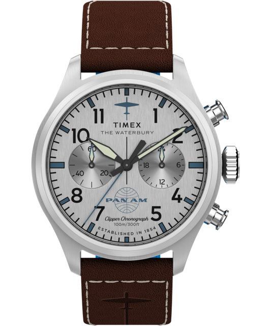 Timex x Pan Am® Waterbury Ace Chronograph 41mm Leather Strap Watch