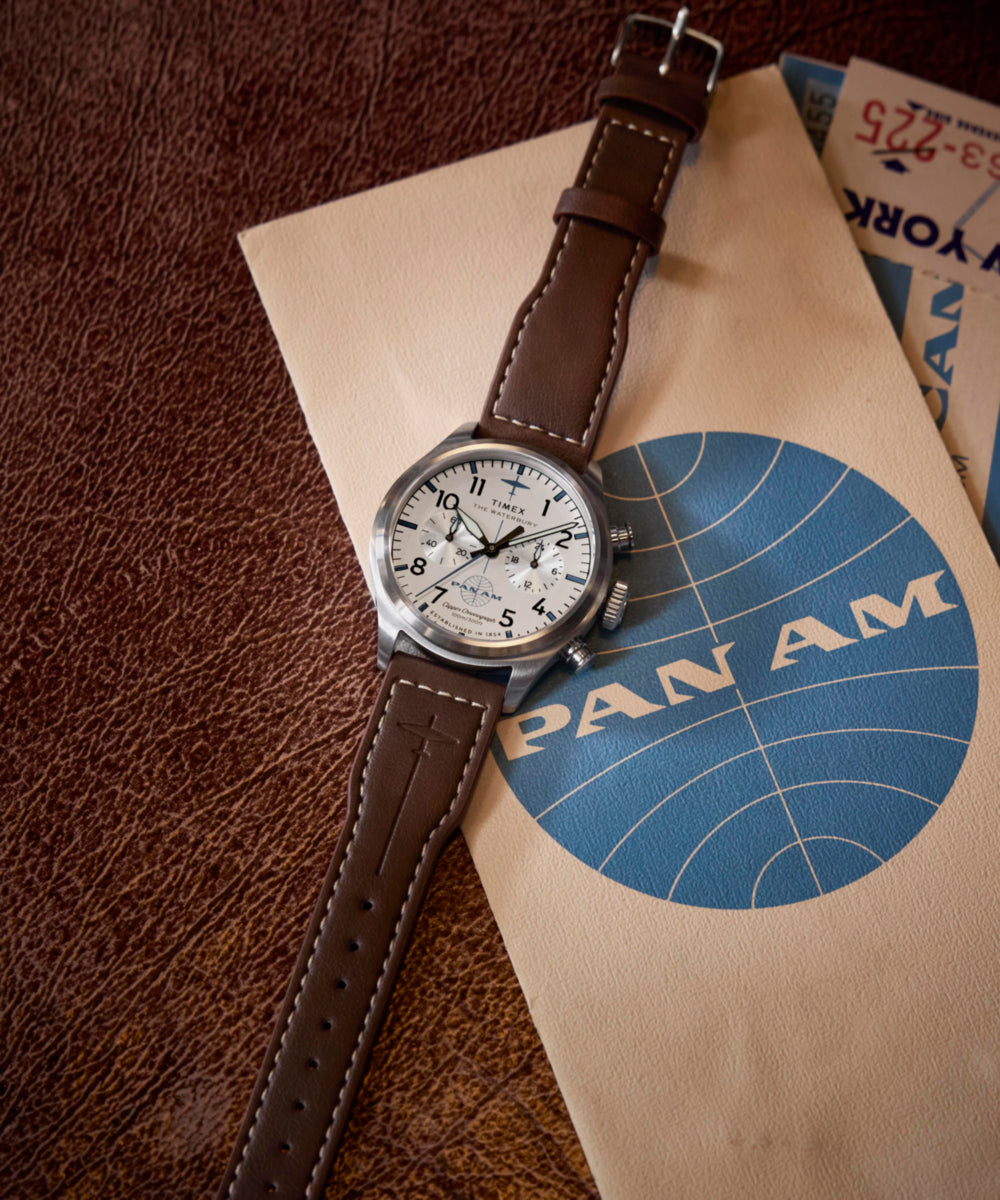 Timex x Pan Am® Waterbury Ace Chronograph 41mm Leather Strap Watch