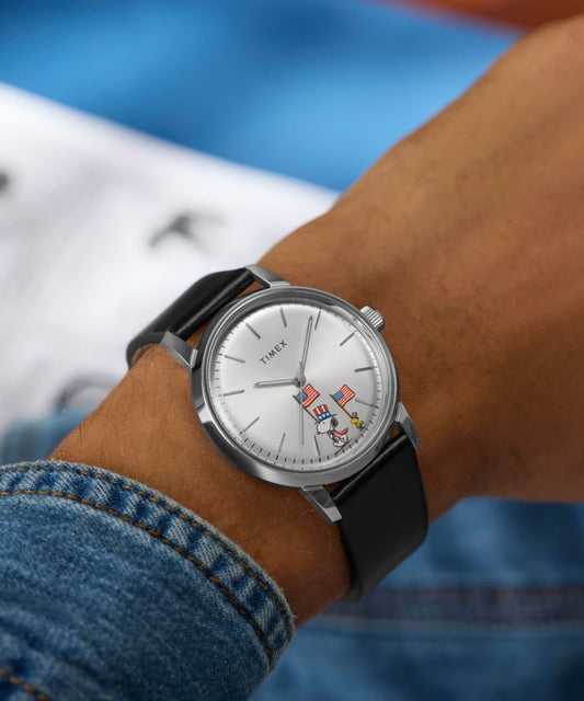 Peanuts® x Timex Marlin® Automatic Americana 40mm Leather Strap Watch