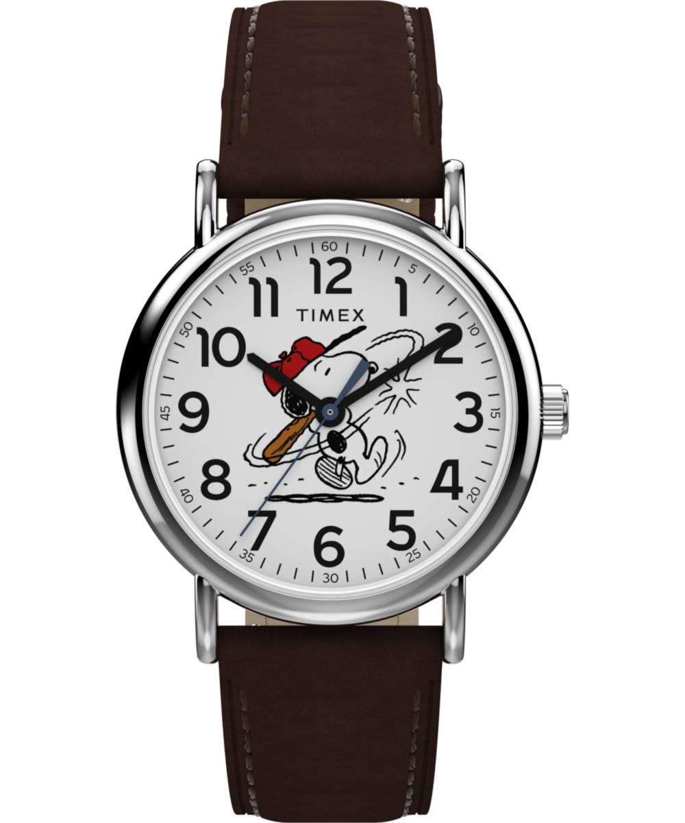 Peanuts® x Timex Weekender Baseball 38mm Leather Strap Watch