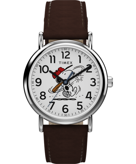 Peanuts® x Timex Weekender Baseball 38mm Leather Strap Watch