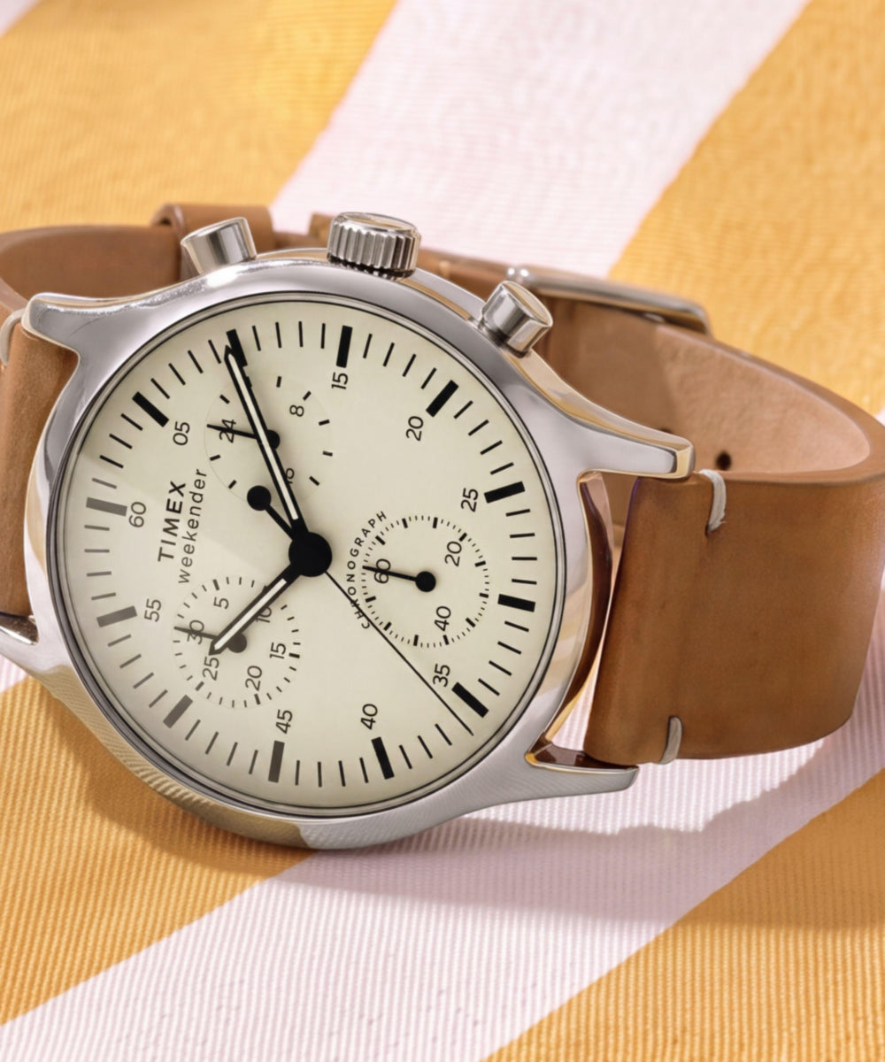Timex Weekender® New England Chronograph 40mm Leather Strap Watch