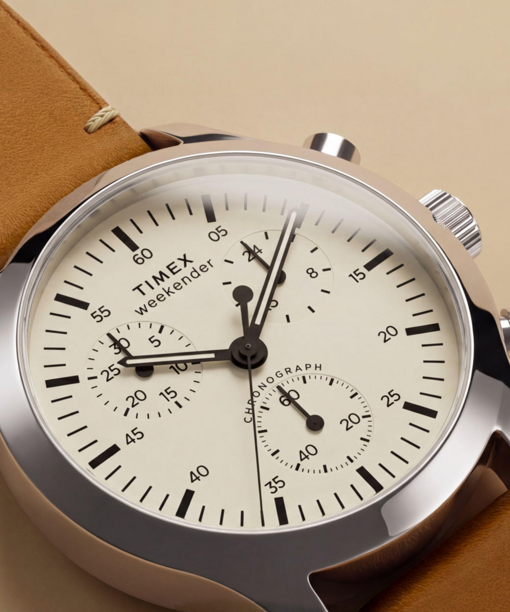 Timex Weekender® New England Chronograph 40mm Leather Strap Watch