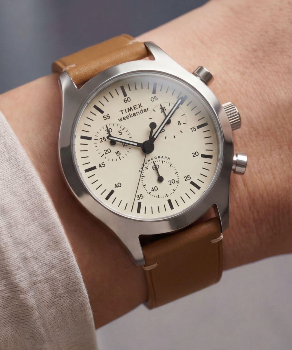 Timex Weekender® New England Chronograph 40mm Leather Strap Watch