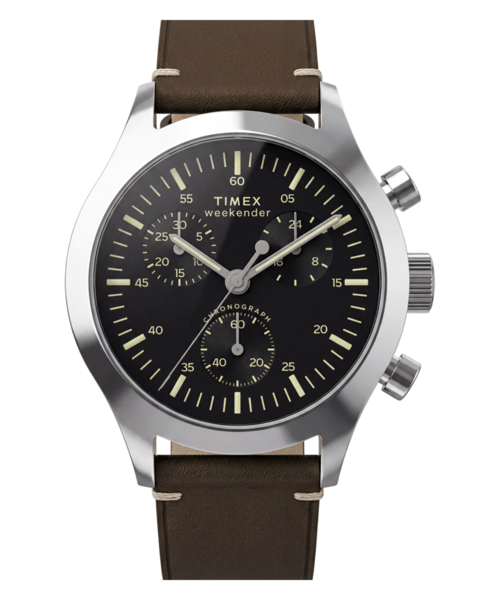 Timex Weekender® New England Chronograph 40mm Leather Strap Watch