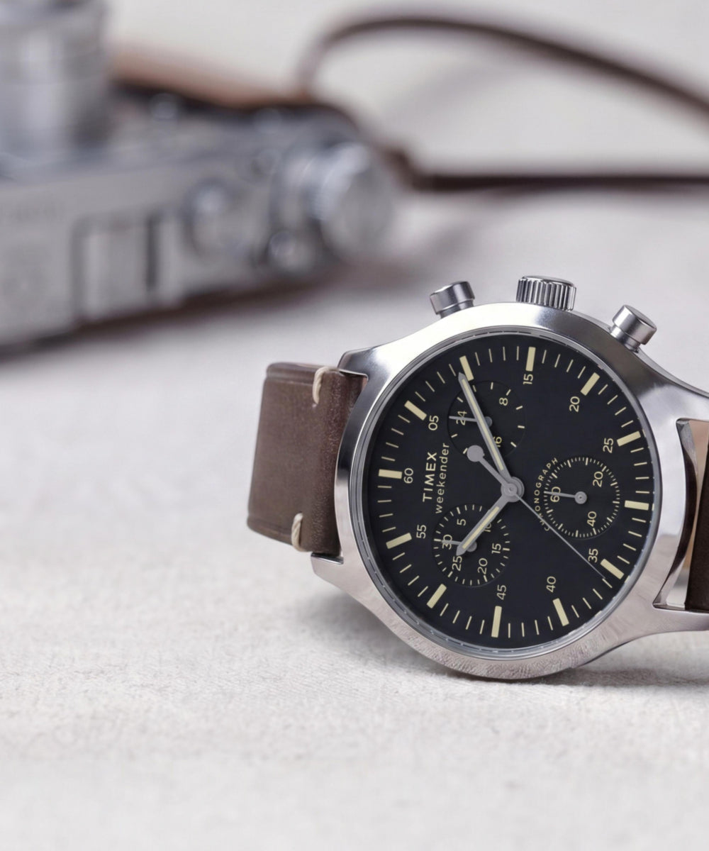 Timex Weekender® New England Chronograph 40mm Leather Strap Watch